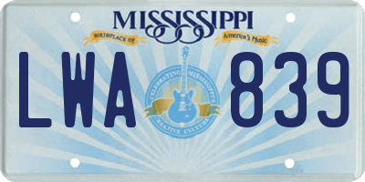 MS license plate LWA839