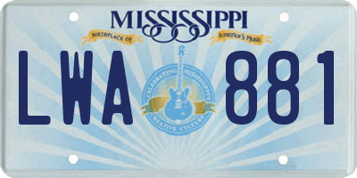 MS license plate LWA881