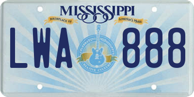 MS license plate LWA888