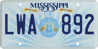 MS license plate LWA892
