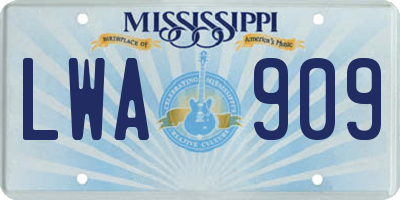 MS license plate LWA909