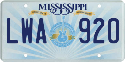 MS license plate LWA920