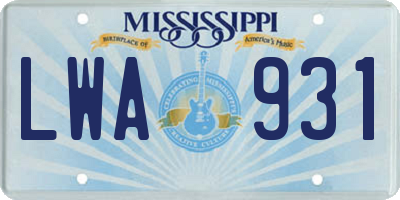MS license plate LWA931
