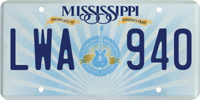 MS license plate LWA940