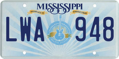 MS license plate LWA948