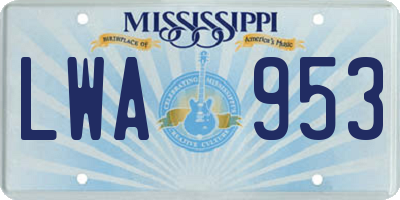 MS license plate LWA953