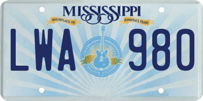 MS license plate LWA980