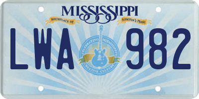 MS license plate LWA982
