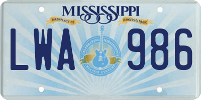 MS license plate LWA986