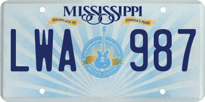 MS license plate LWA987