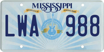 MS license plate LWA988