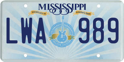 MS license plate LWA989