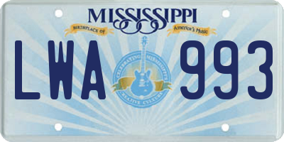 MS license plate LWA993