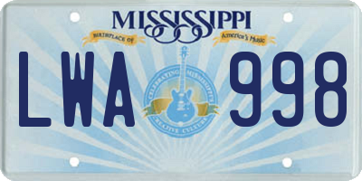 MS license plate LWA998
