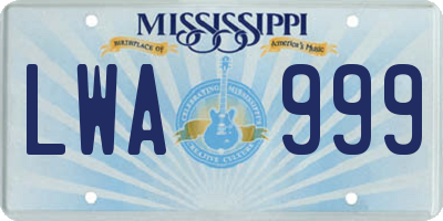 MS license plate LWA999