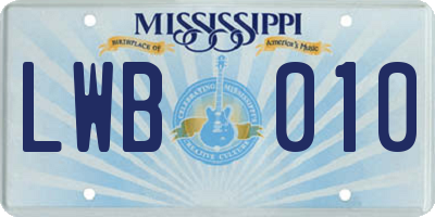 MS license plate LWB010