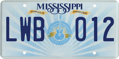 MS license plate LWB012
