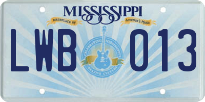 MS license plate LWB013
