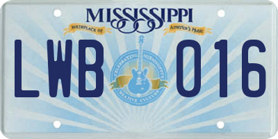 MS license plate LWB016