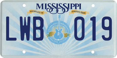 MS license plate LWB019