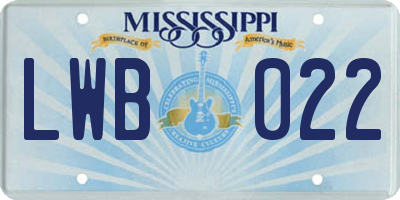 MS license plate LWB022