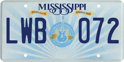 MS license plate LWB072