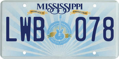 MS license plate LWB078