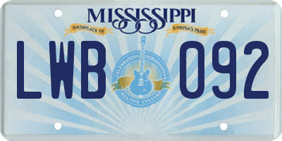 MS license plate LWB092