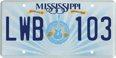 MS license plate LWB103