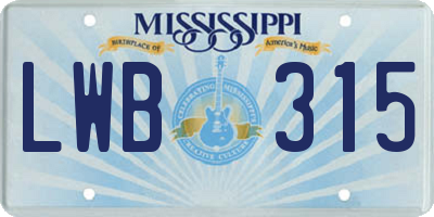 MS license plate LWB315