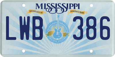 MS license plate LWB386