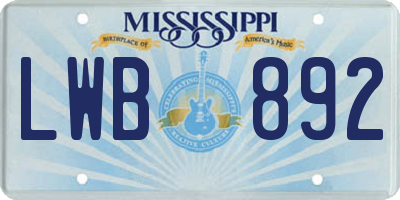 MS license plate LWB892