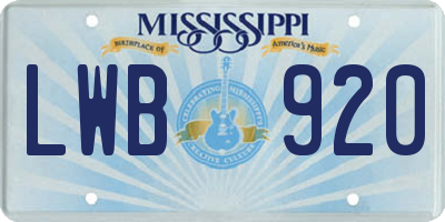 MS license plate LWB920