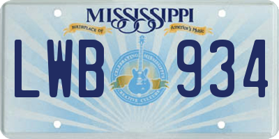 MS license plate LWB934