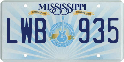 MS license plate LWB935