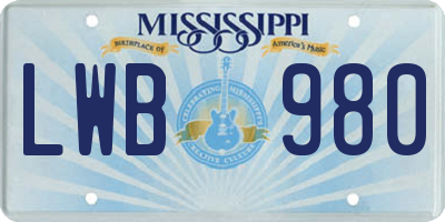 MS license plate LWB980