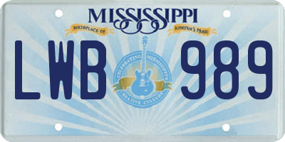 MS license plate LWB989