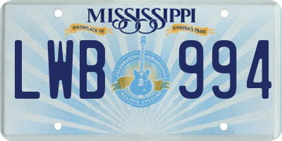 MS license plate LWB994