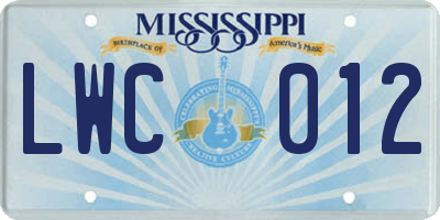 MS license plate LWC012