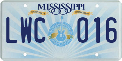 MS license plate LWC016
