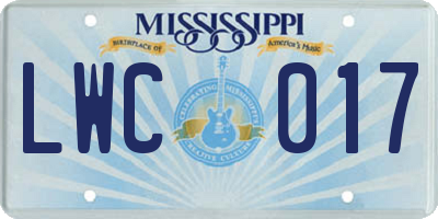 MS license plate LWC017