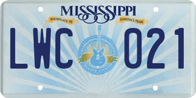 MS license plate LWC021