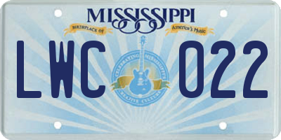 MS license plate LWC022