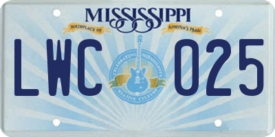 MS license plate LWC025