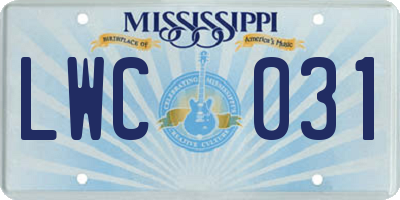MS license plate LWC031