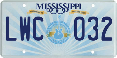 MS license plate LWC032