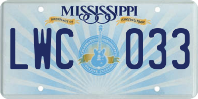 MS license plate LWC033