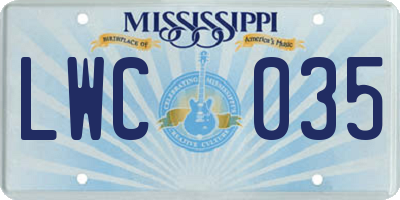 MS license plate LWC035