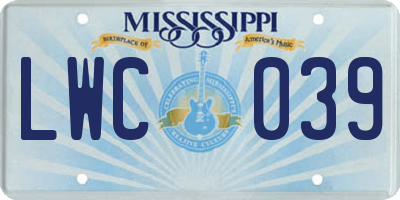MS license plate LWC039