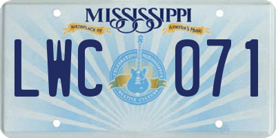MS license plate LWC071